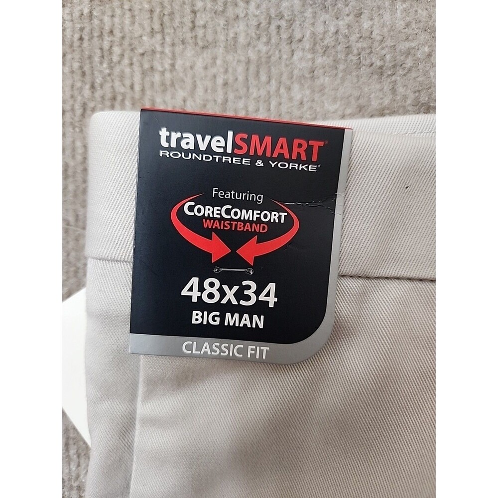 Roundtree Yorke Travel Smart Dress Pants Mens 48x34(33) Khaki Gray Non Iron NEW - Picture 4 of 9